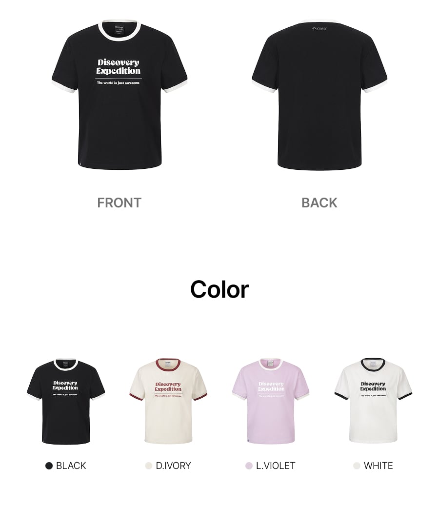 WOMEN FRESHVENT LETTERING SEMI CROP RINGER TEE #NINGNING同款！ - 4 COLORS BLACK
