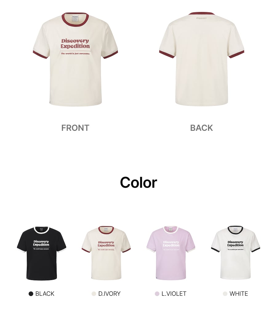 WOMEN FRESHVENT LETTERING SEMI CROP RINGER TEE #NINGNING同款！ - 4 COLORS IVORY