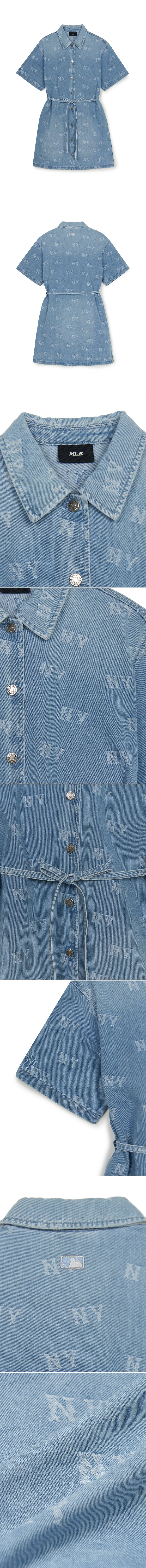 MLB korea■MONOGRAM JACQUARD SHORT-SLEEVED DENIM DRESS MLB korea□MONOGRAM JACQUARD SHORT-SLEEVED DENIM DRESS