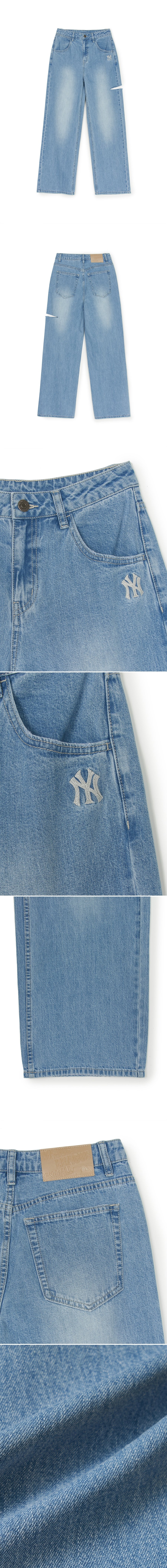 デニム・ジーパン MLB Korea Women's Basic Destroyed Wide Denim Pants NY LBlue WMS] Women`S Basic Destroyed Wide Denim Pants NEW YORK