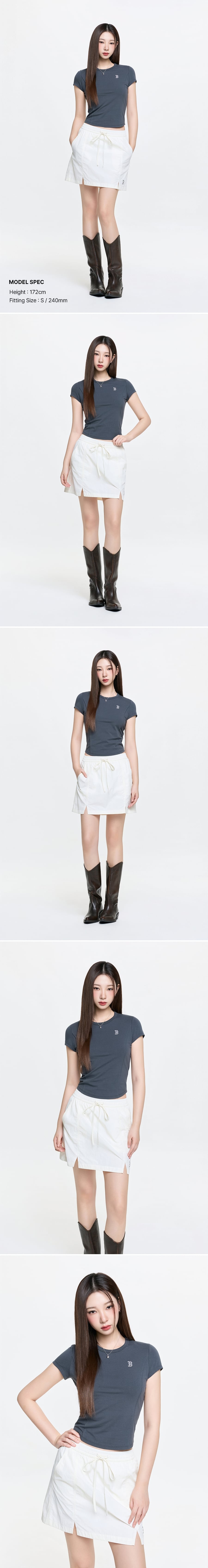 SLIM CROP FIT CAP SLEEVE SHORT SLEEVE T-SHIRT BOS #KARINA同款! - 2 COLORS GREY