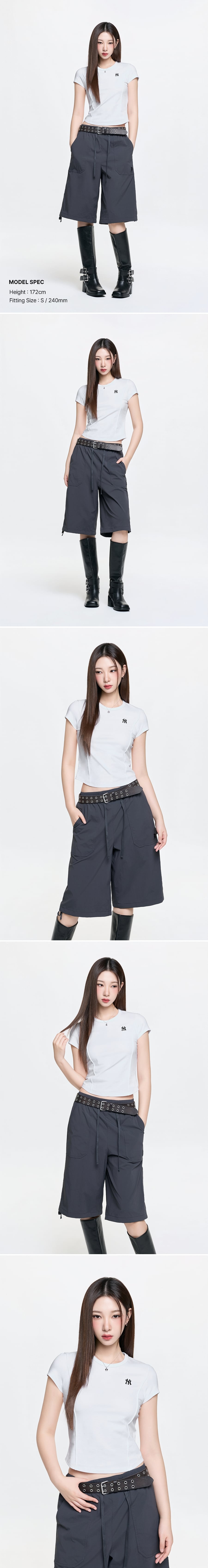 SLIM CROP FIT CAP SLEEVE SHORT SLEEVE T-SHIRT NY #KARINA同款! - 3 COLORS WHITE