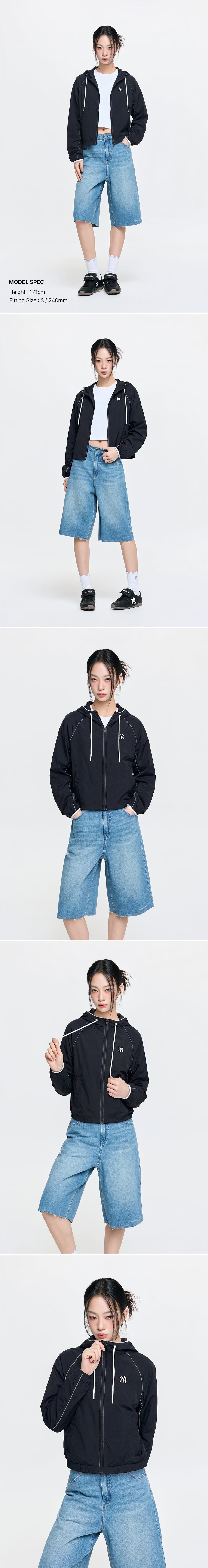 SPORTIVE CURSIVE LOGO HOOD WINDBREAKER NY #KARINA同款! - 3 COLORS BLACK