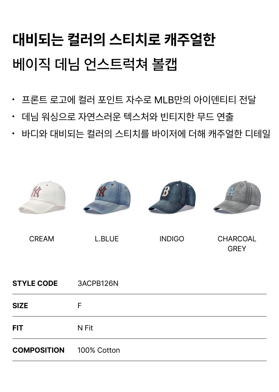 베이직 데님 언스트럭쳐 볼캡